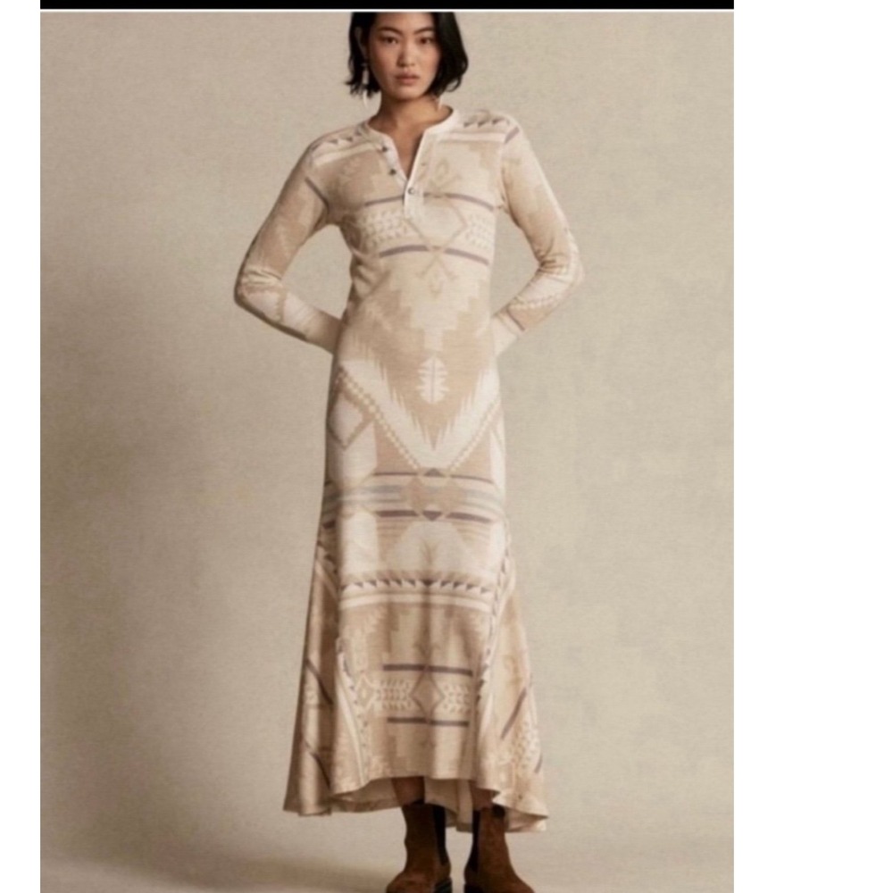 Polo Ralph Lauren Southwestern Print Maxi Dress Long Sleeve Button Front XL